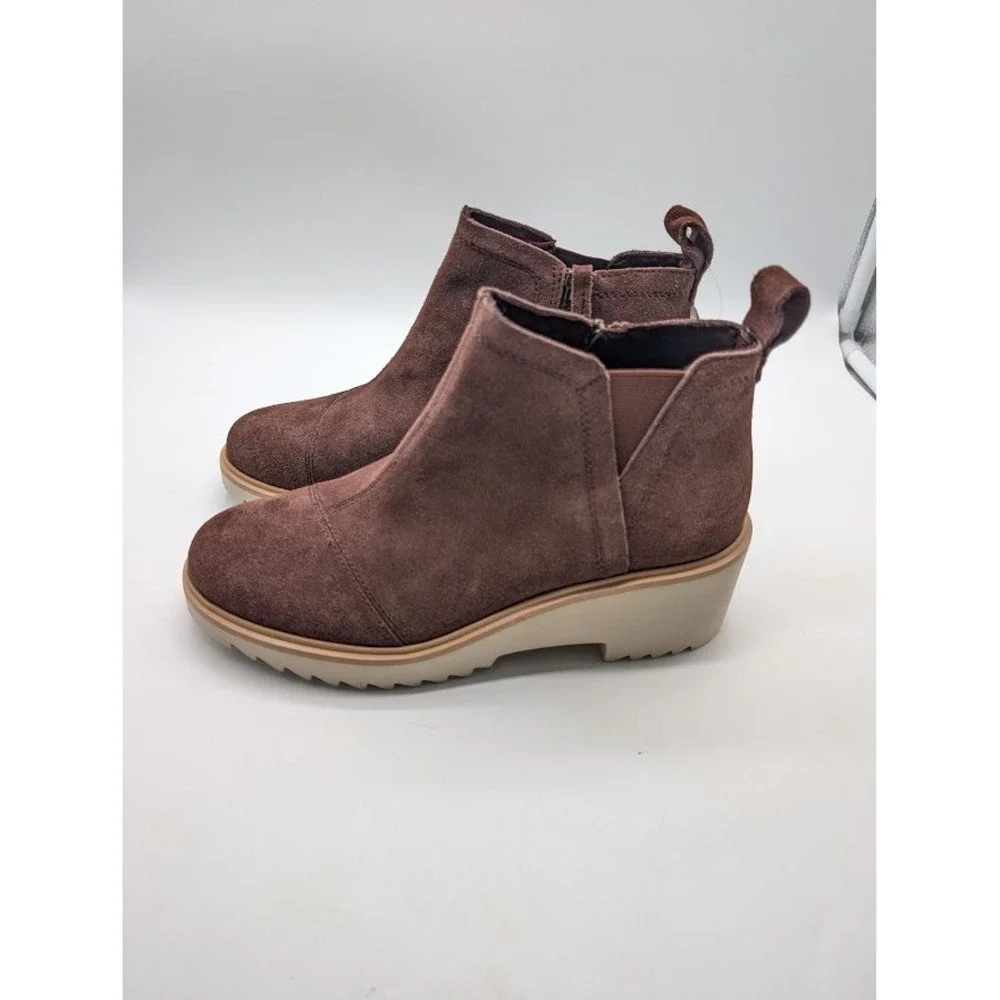 TOMS Maude Ankle Boots Women's 7.5 Brown Platform Wedge Booties 10020218 NEW
